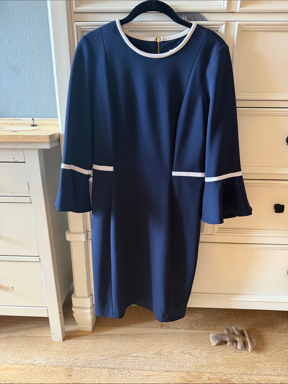 Calvin Klein Navy Shift Dress with White Trim